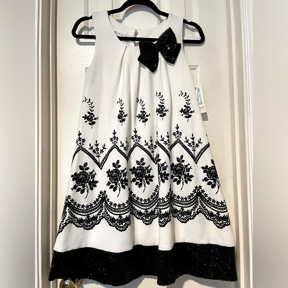 Bonnie Jean black BBC and white embroidered and sequined dress